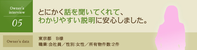 とにかく話を聞いてくれたて、わかりやすい説明に安心しました。